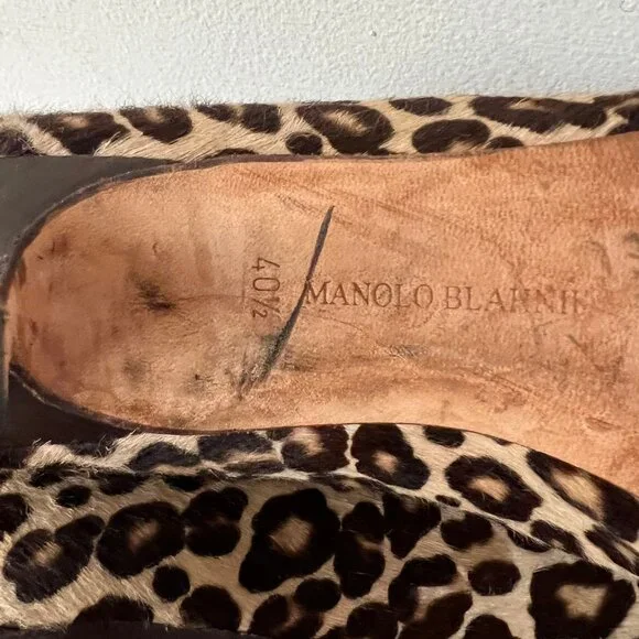 90'S VINTAGE MANOLO BLAHNIK PONY HAIR LEOPARD KITTN HEEL PUMP SZ 40.5 / 10.5 - Picture 8 of 8